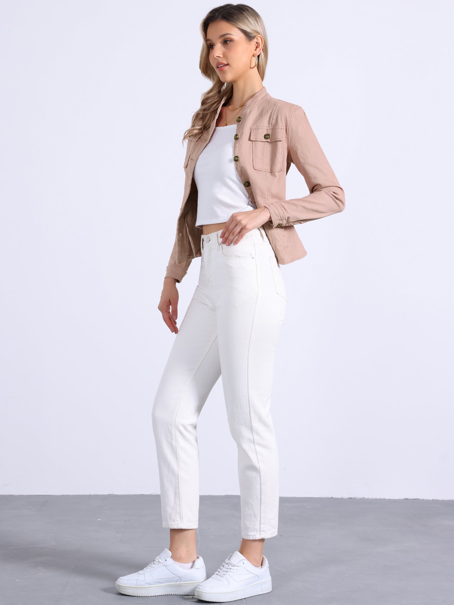 Casual Denim Classic Stand Collar Long Sleeve Jean Jacket