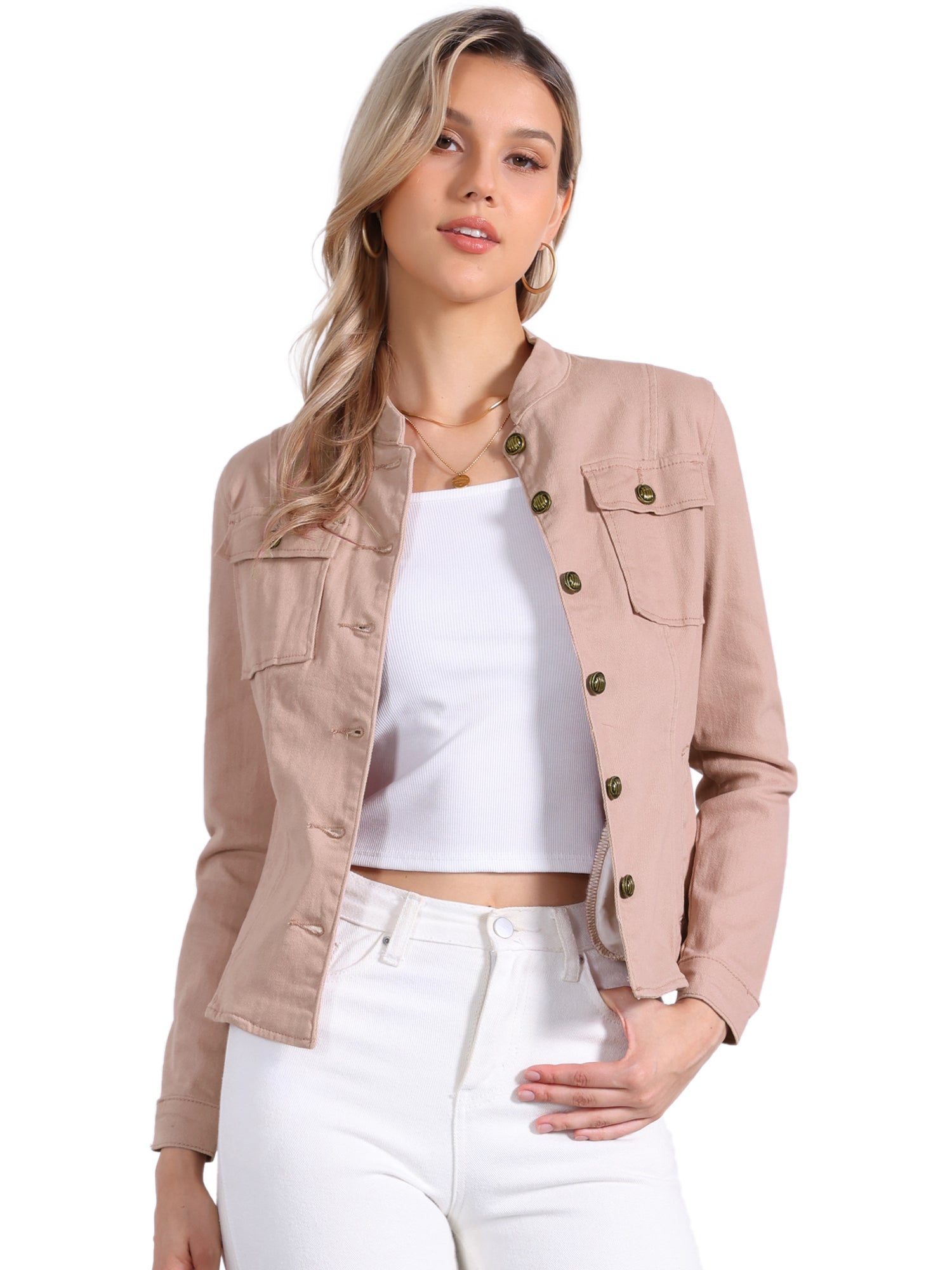 Casual Denim Classic Stand Collar Long Sleeve Jean Jacket