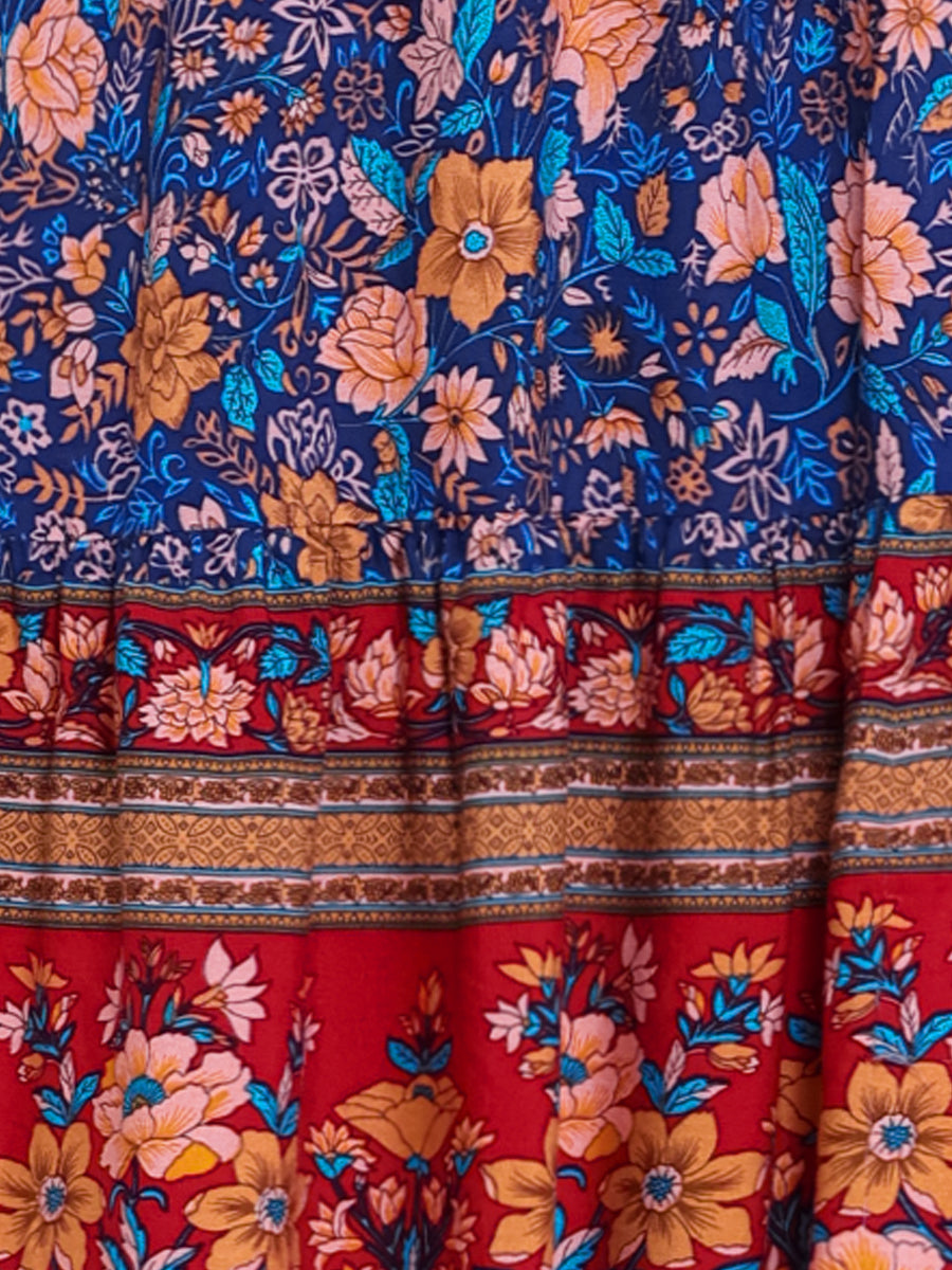 Boho Floral Summer Spaghetti Strap A-Line Flowy Smocked Midi Dress Sundress
