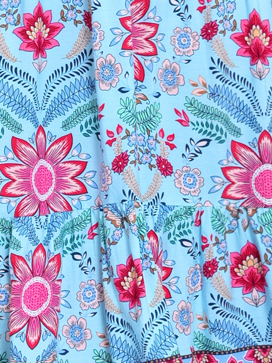 Boho Floral Summer Spaghetti Strap A-Line Flowy Smocked Midi Dress Sundress