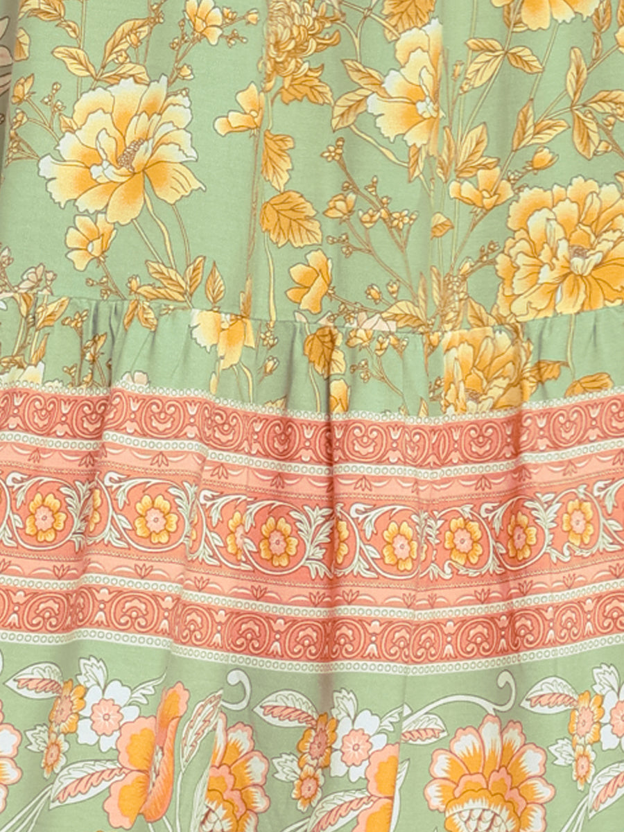 Boho Floral Summer Spaghetti Strap A-Line Flowy Smocked Midi Dress Sundress