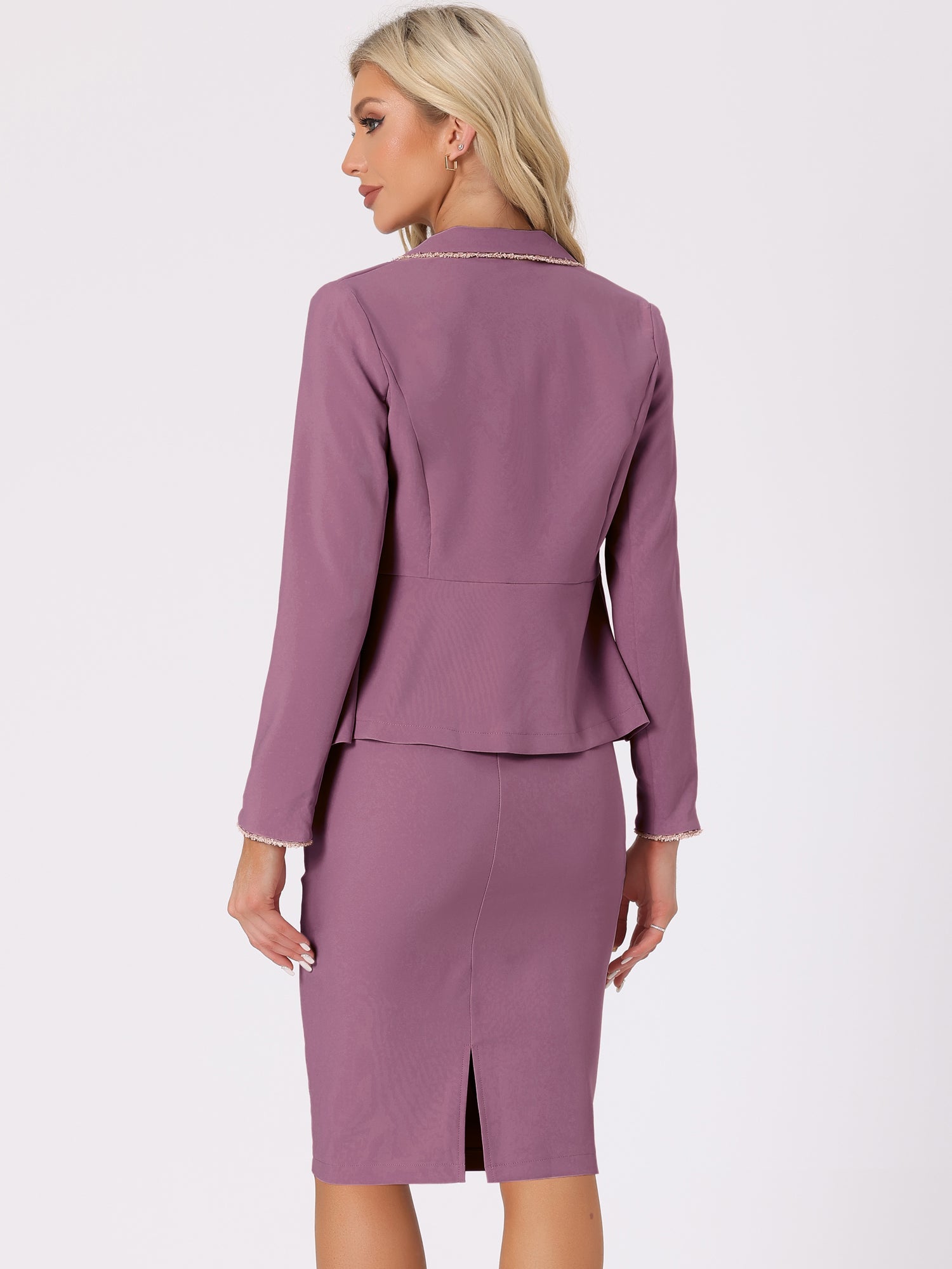 Business Suit 2 Pieces Tweed Trim Blazer Jacket and Skirt Set