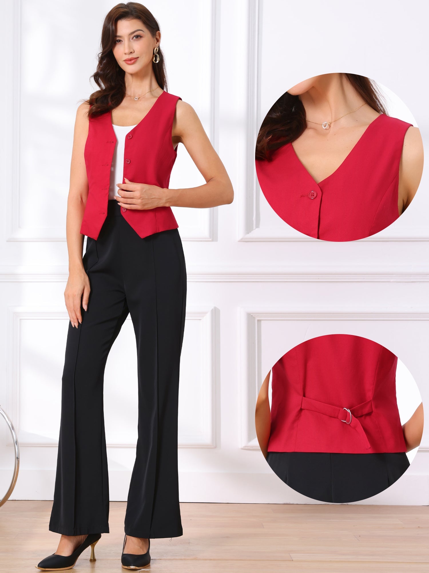 Sleeveless Solid Button Down V Neck Waistcoat Vest