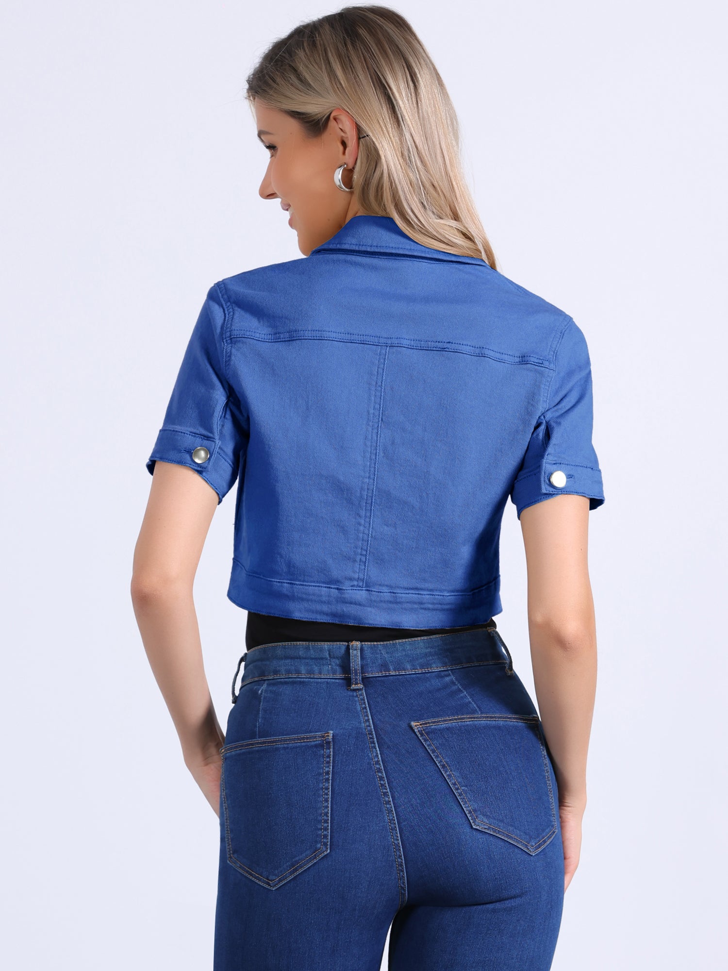 Casual Lapel Short Sleeve Crop Top Jean Denim Jacket