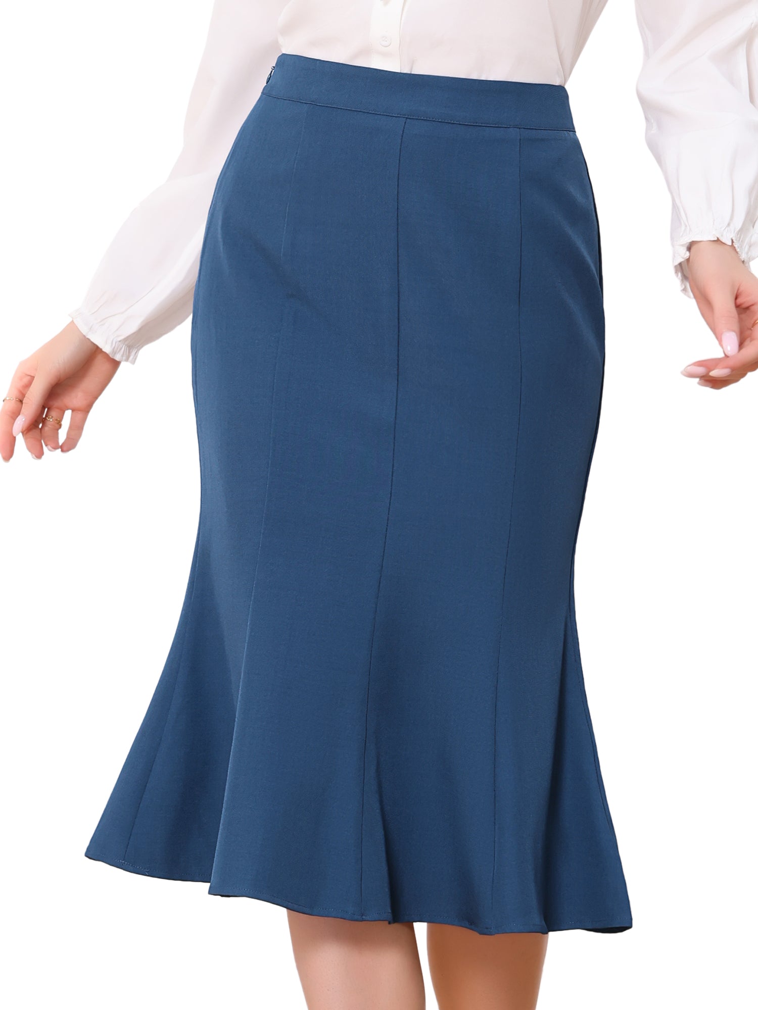 Ruffle Hem High Waist Business Pencil Midi Skirt