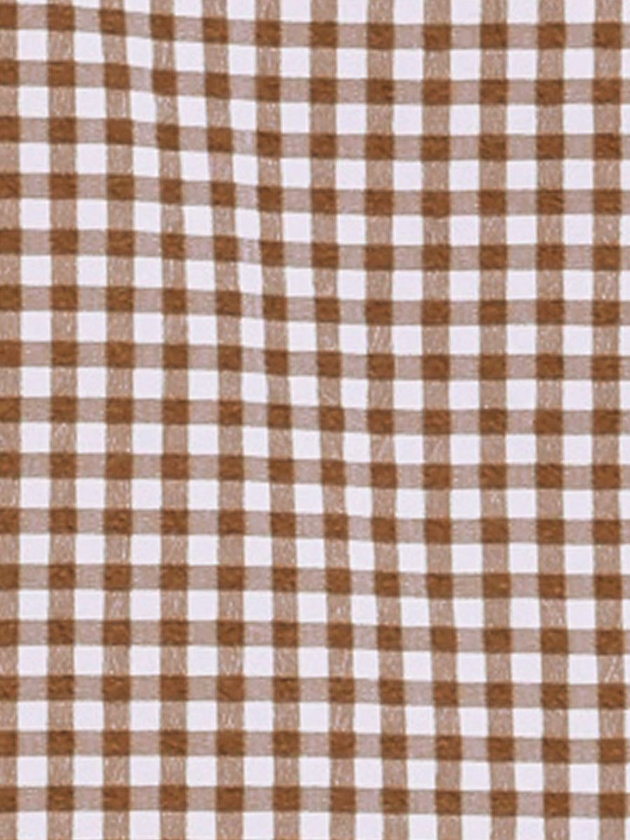 Plaid Puff Short Sleeve Gingham Peter Pan Collar Button Down Shirt