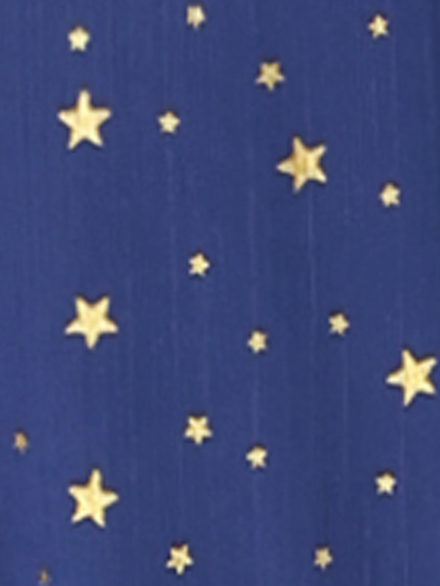 Square Neck Metallic Stars Ruffle Short Sleeve A-Line Smocked Waist Midi Dress