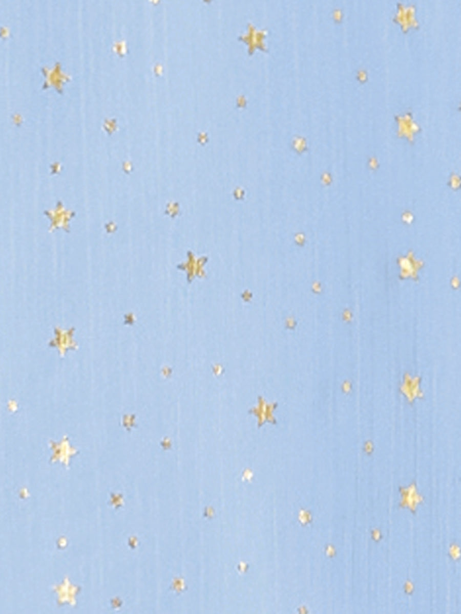 Square Neck Metallic Stars Ruffle Short Sleeve A-Line Smocked Waist Midi Dress