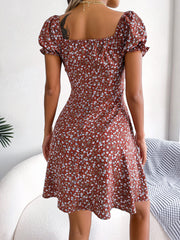 Floral Puff Short Sleeves A-Line Mini Dress