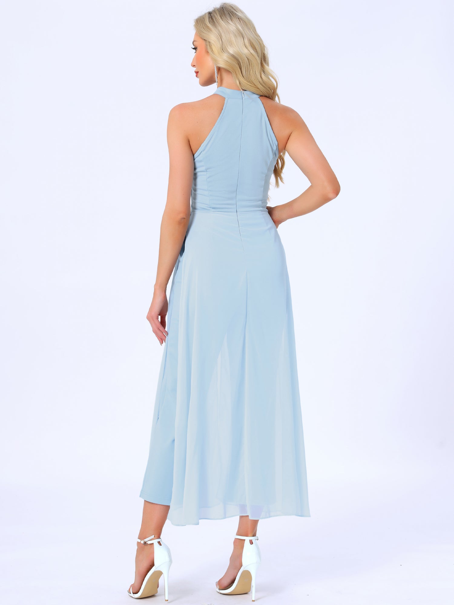 Sleeveless Halter Neck Belted Elegant Wedding Cocktail Dressy Jumpsuits