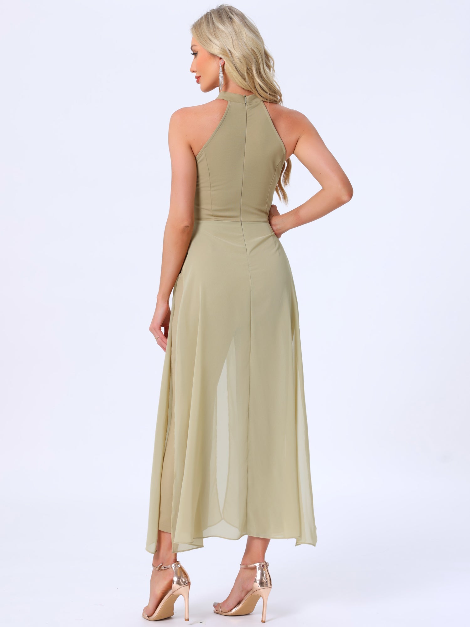 Sleeveless Halter Neck Belted Elegant Wedding Cocktail Dressy Jumpsuits