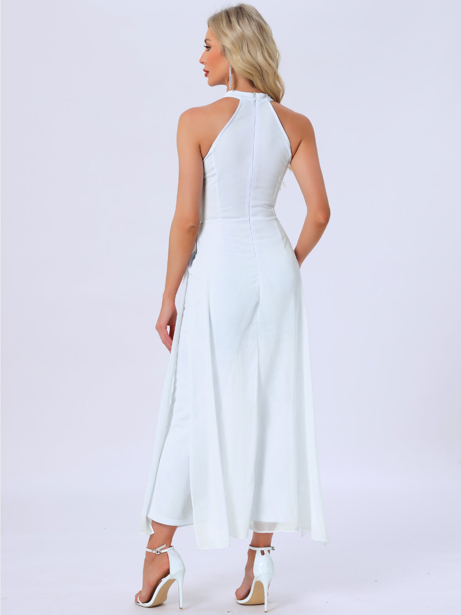 Sleeveless Halter Neck Belted Elegant Wedding Cocktail Dressy Jumpsuits