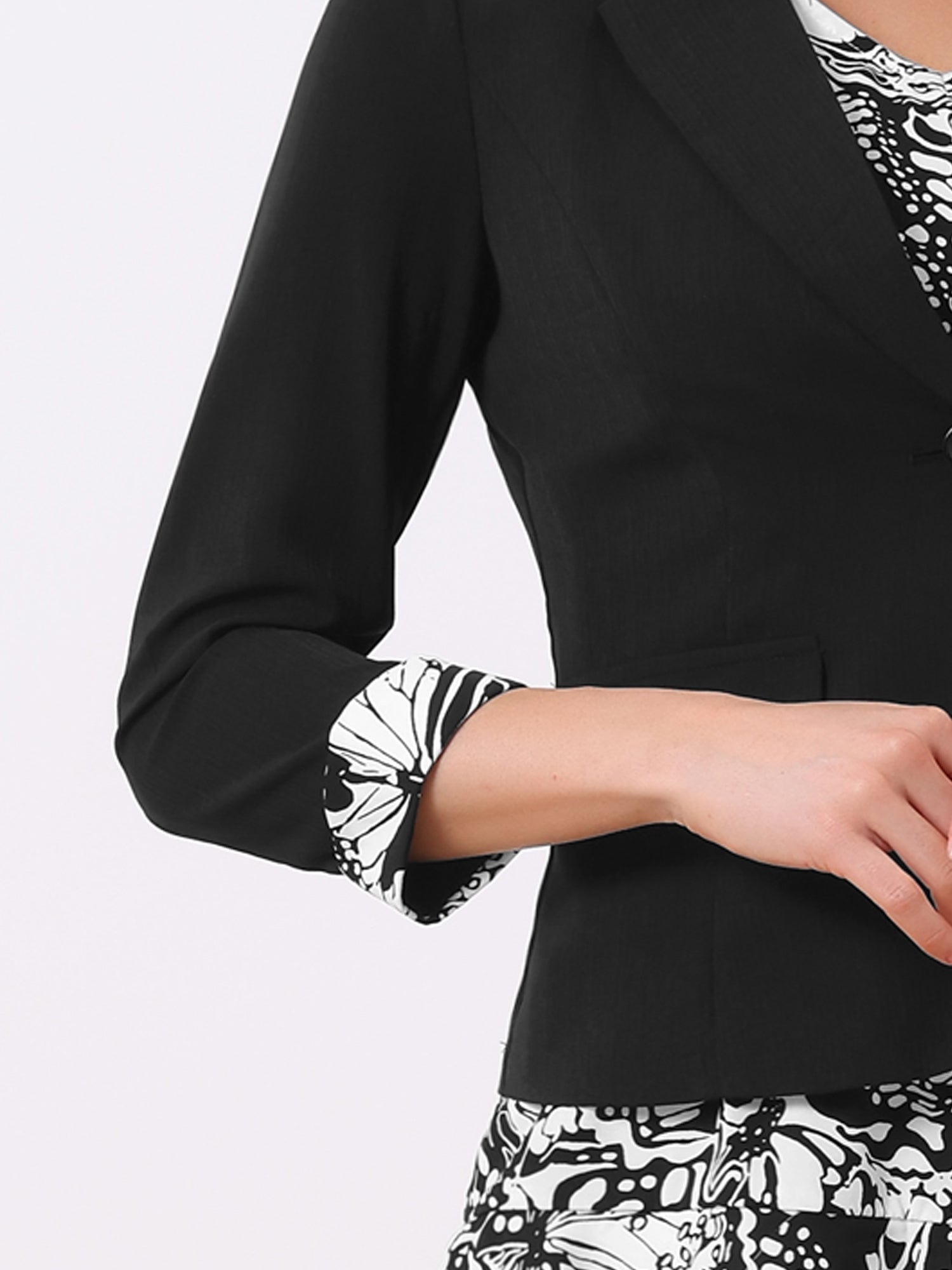 Work flower Print Contrast Panel 2pc Sets Chiffon V Neck Jacket Dress