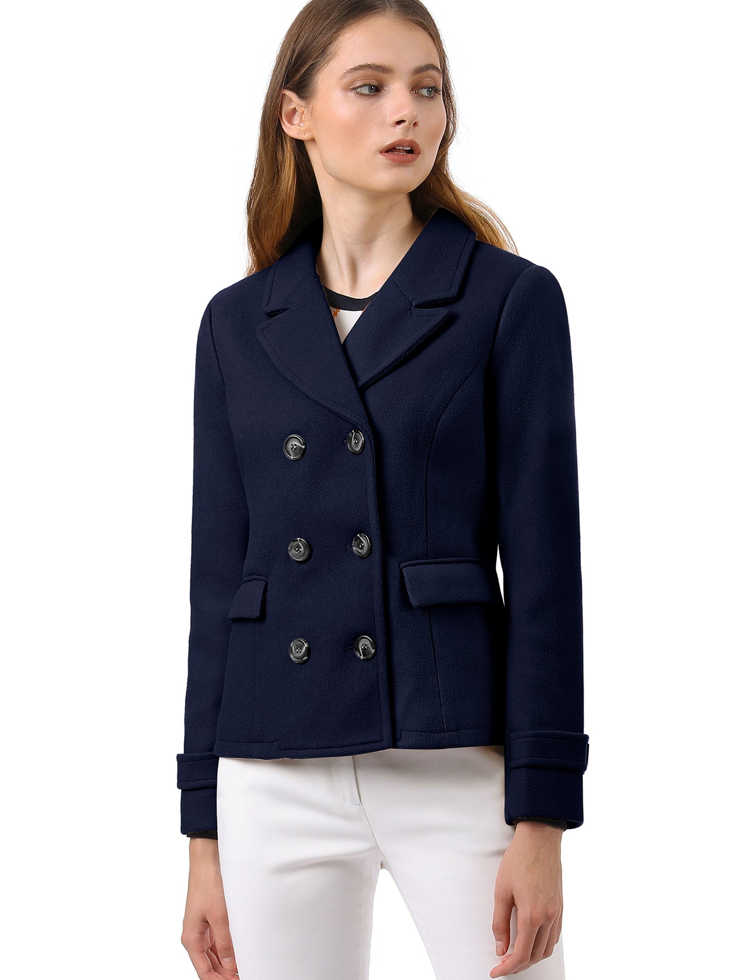 Winter Notched Lapel Double Breasted Short Pea Coat