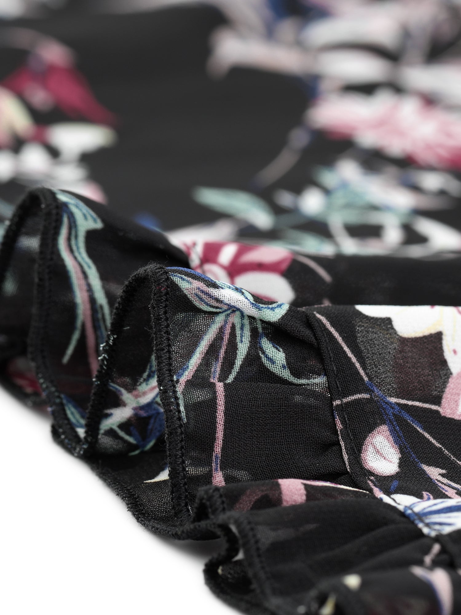 Casual Ruffle 3/4 Sleeve Floral Print Chiffon Blouse