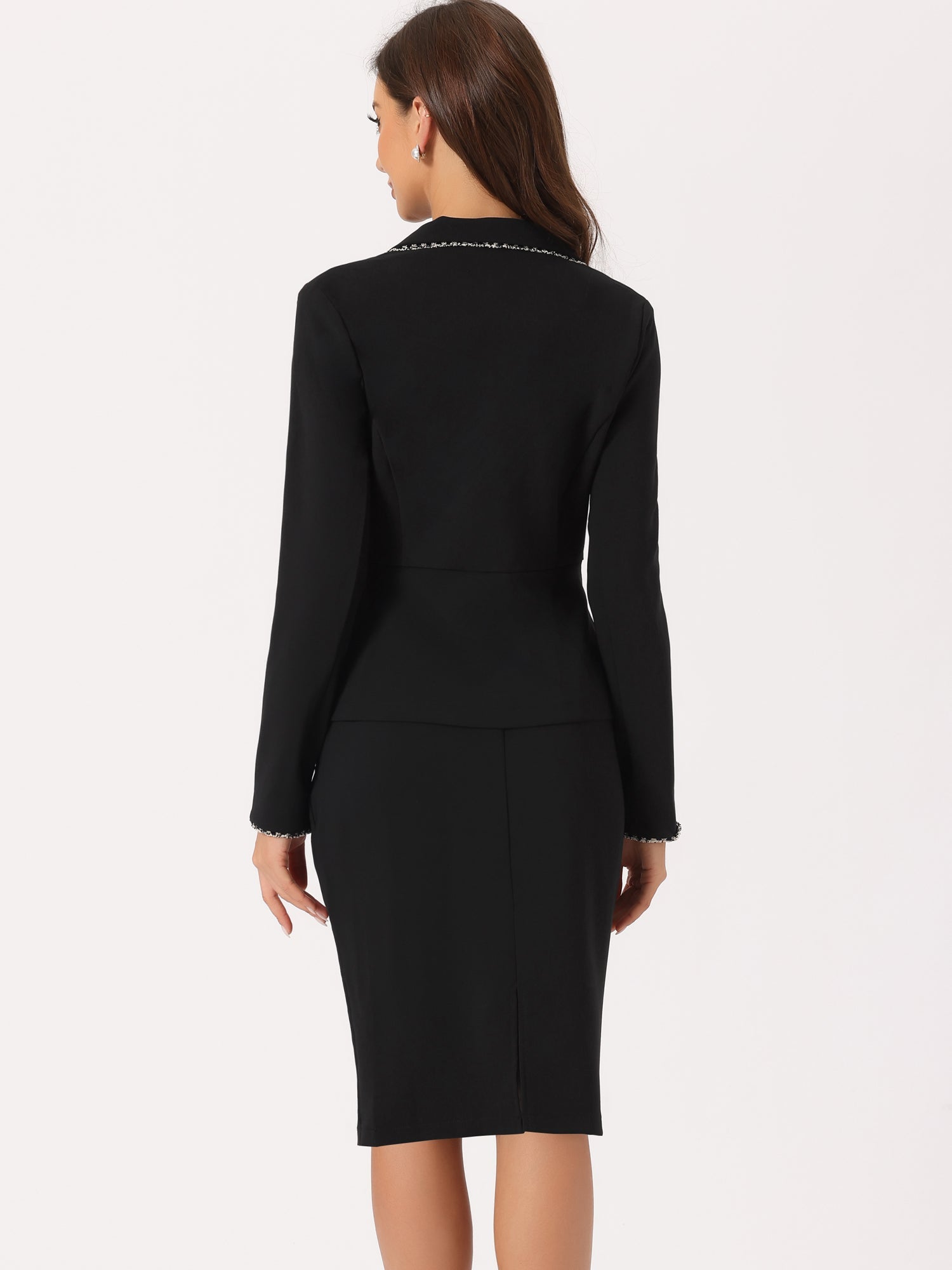 Business Suit 2 Pieces Tweed Trim Blazer Jacket and Skirt Set