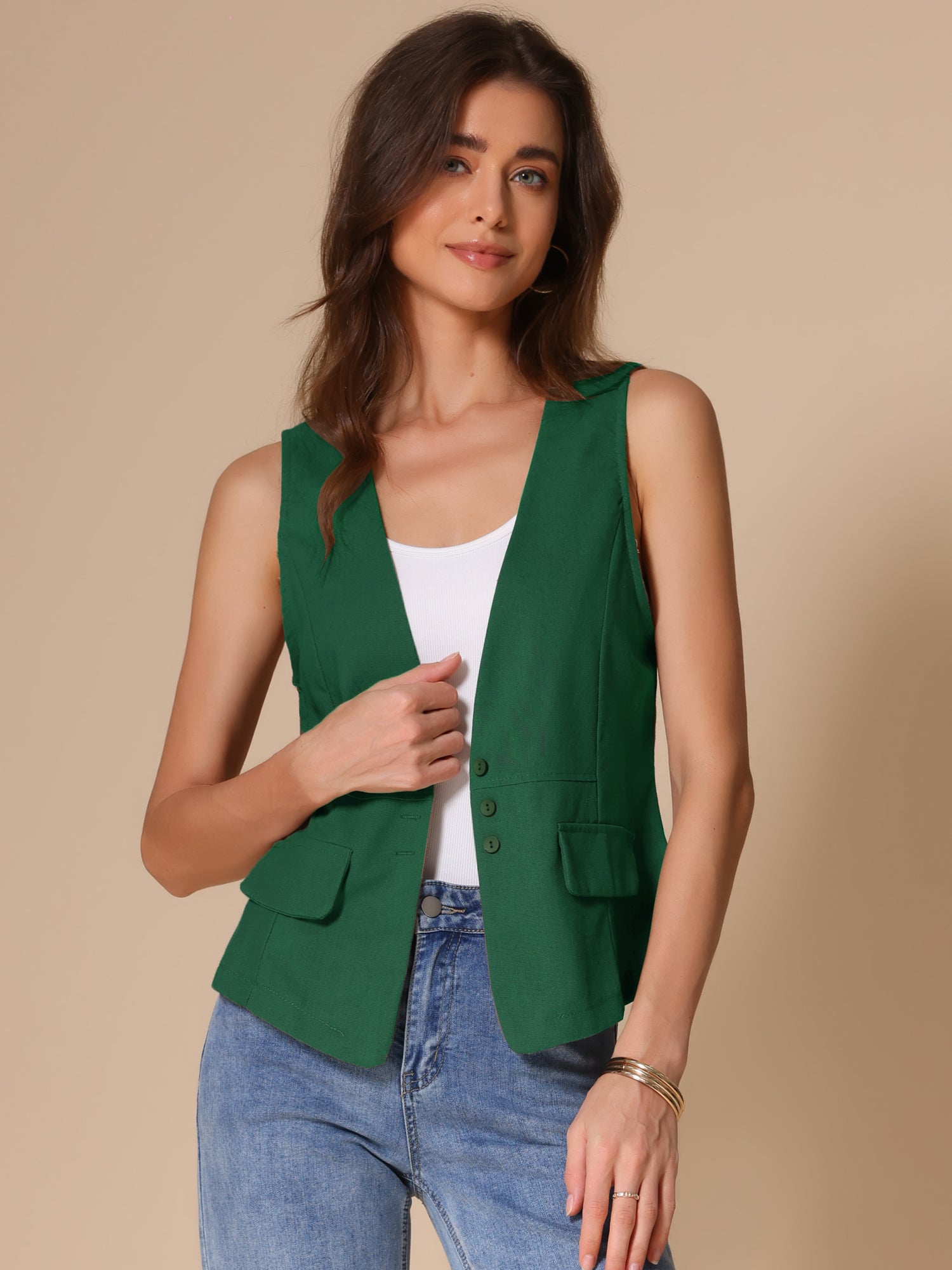 Sleeveless Lightweight Waistcoat Linen Vest