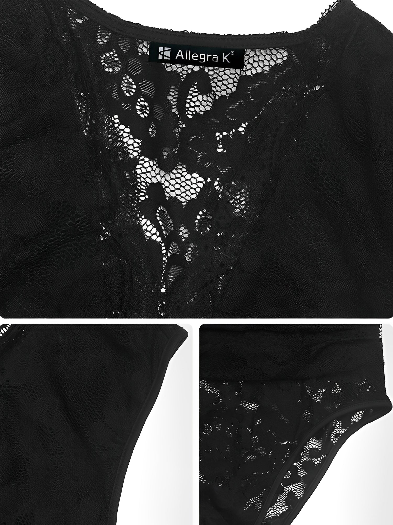 V Neck Sleeveless Lace Solid Color Bodysuit