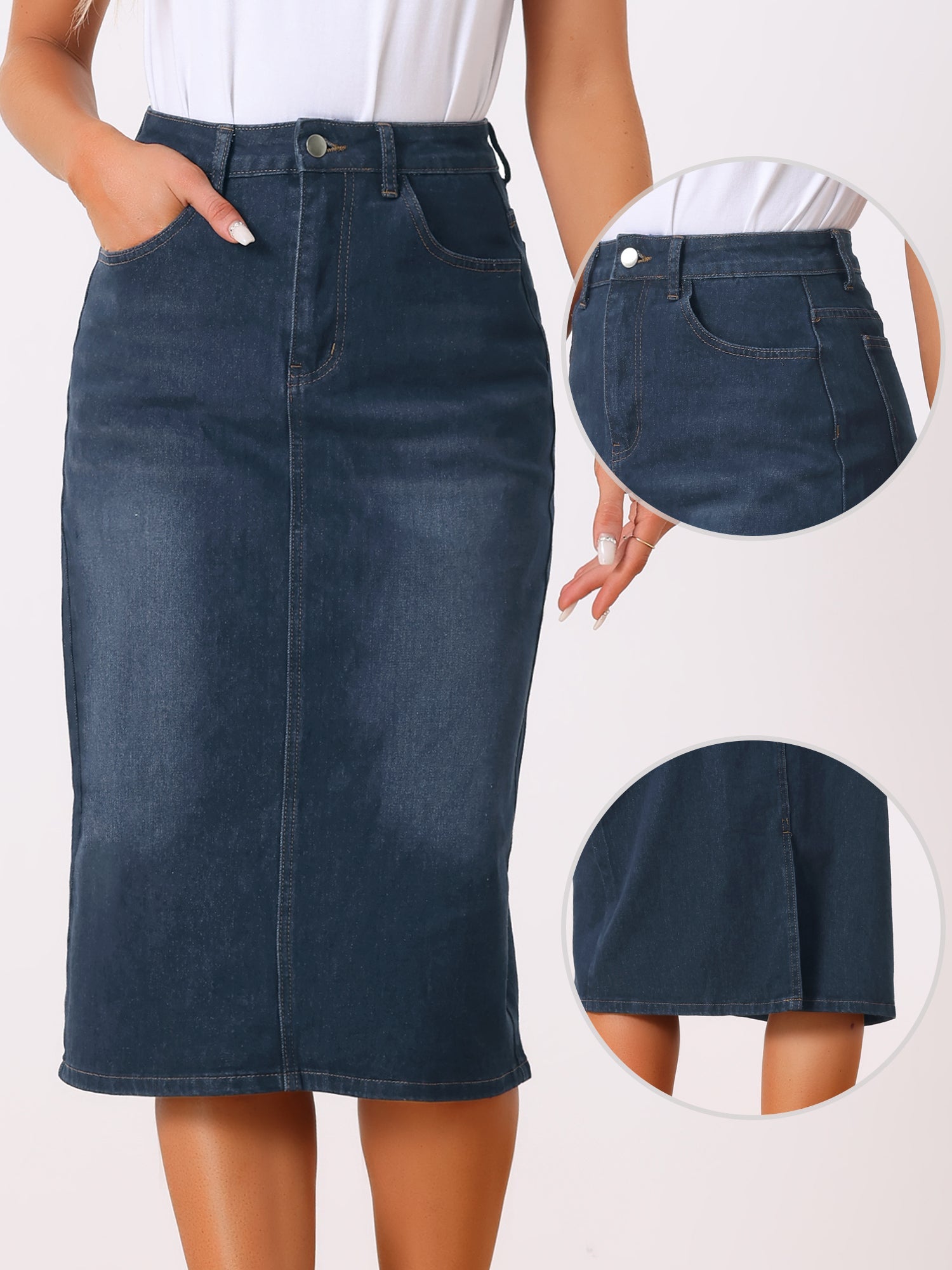 Casual Denim High Waist Stretchy Midi Pencil Jean Skirt