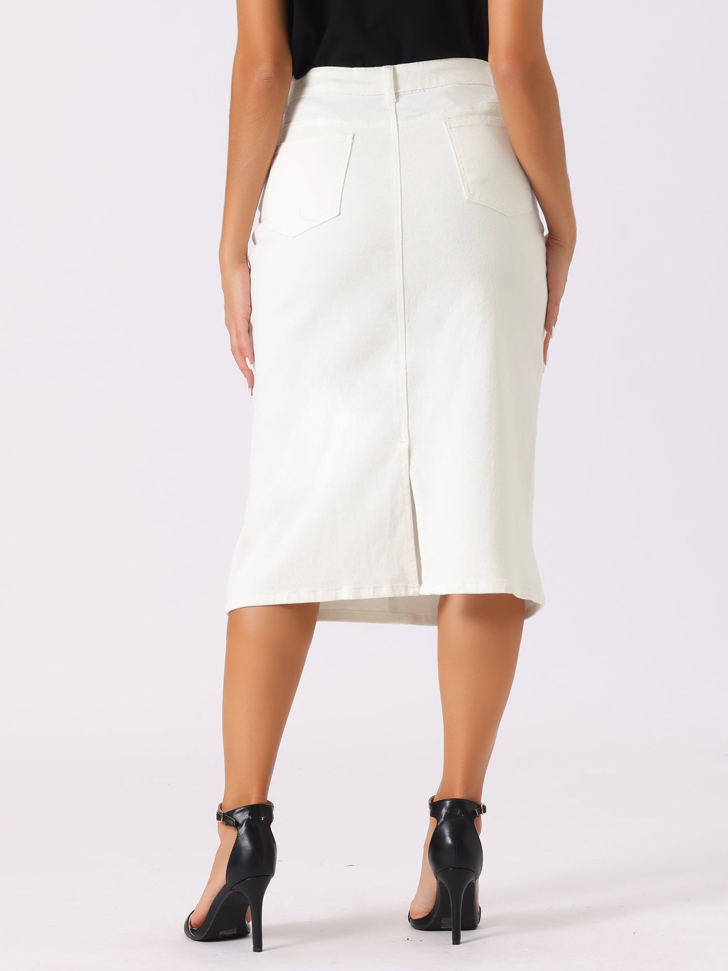 Casual Denim High Waist Stretchy Midi Pencil Jean Skirt
