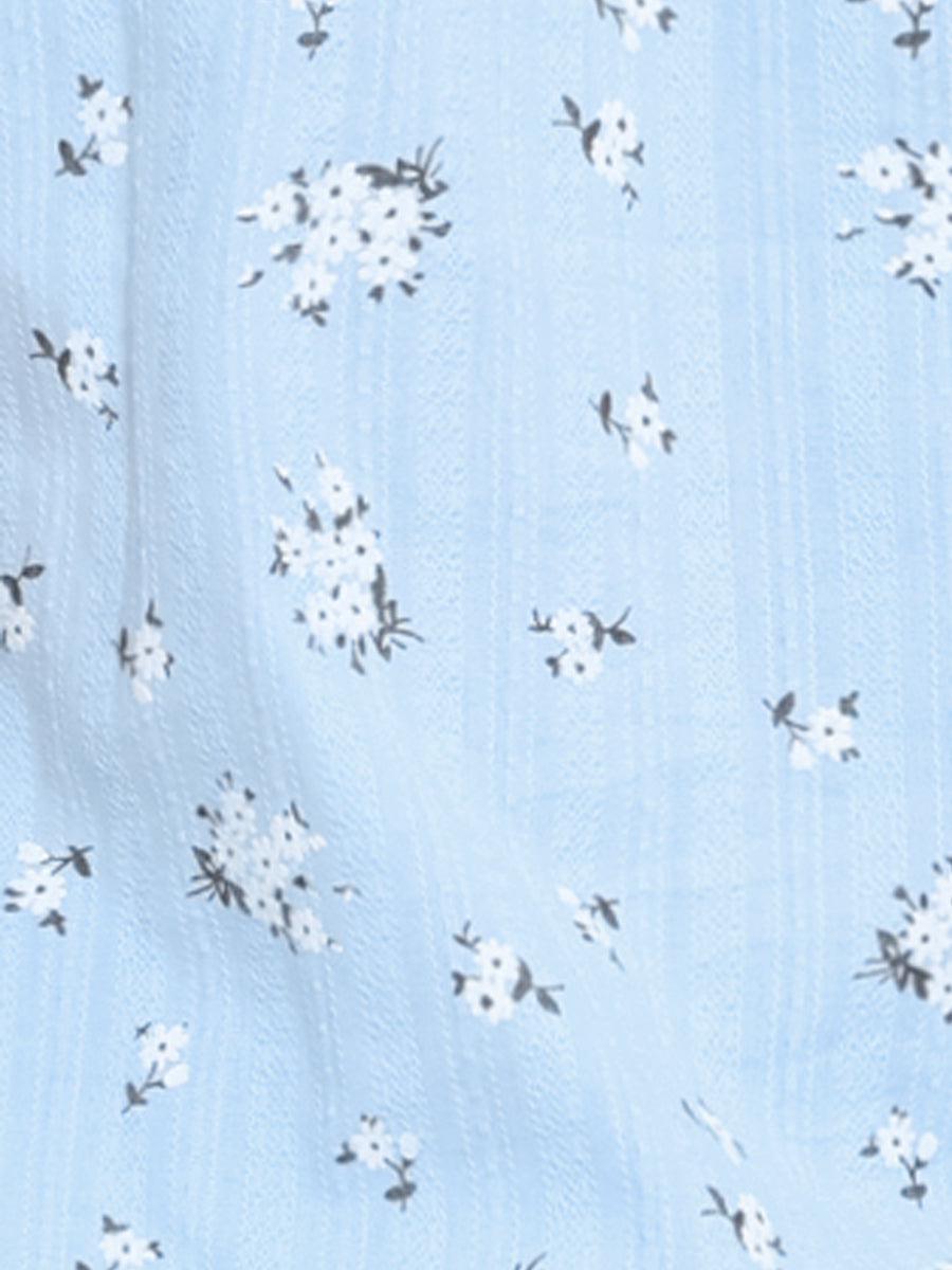 Floral Printed Peter Pan Collar Cotton Short Sleeve Shirt