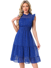 Chiffon Sleeveless Smocked Waist Gilding Metallic Stars Party Dress