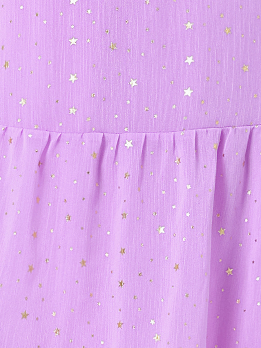Chiffon Sleeveless Smocked Waist Gilding Metallic Stars Party Dress