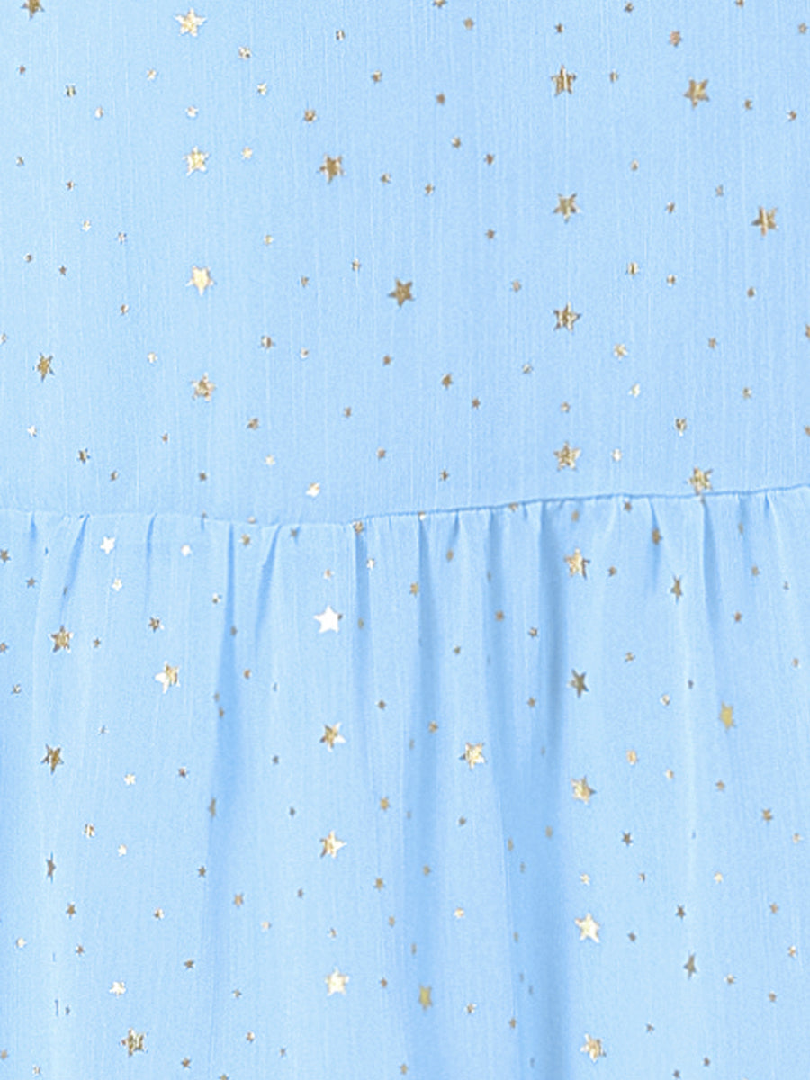 Chiffon Sleeveless Smocked Waist Gilding Metallic Stars Party Dress
