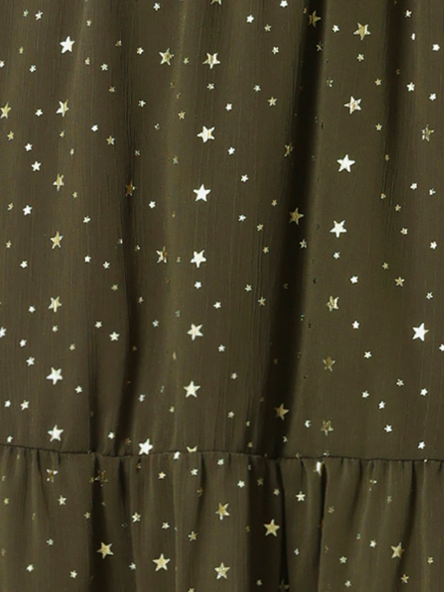Chiffon Sleeveless Smocked Waist Gilding Metallic Stars Party Dress
