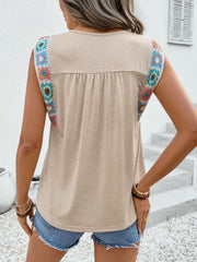 Embroidery Boho Sleeveless Casual Blouse