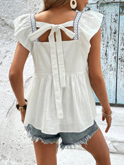 Embroidered Floral Cap Sleeves Babydoll Blouse