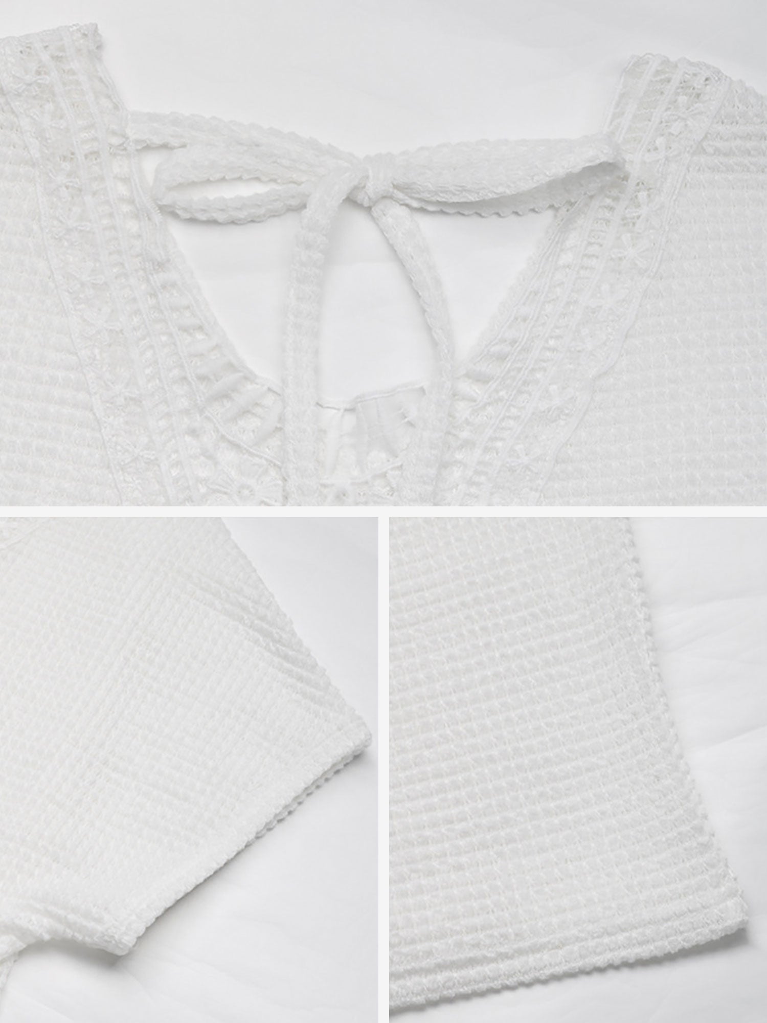 V Neck Short Sleeves Back Lace Decor Blouse