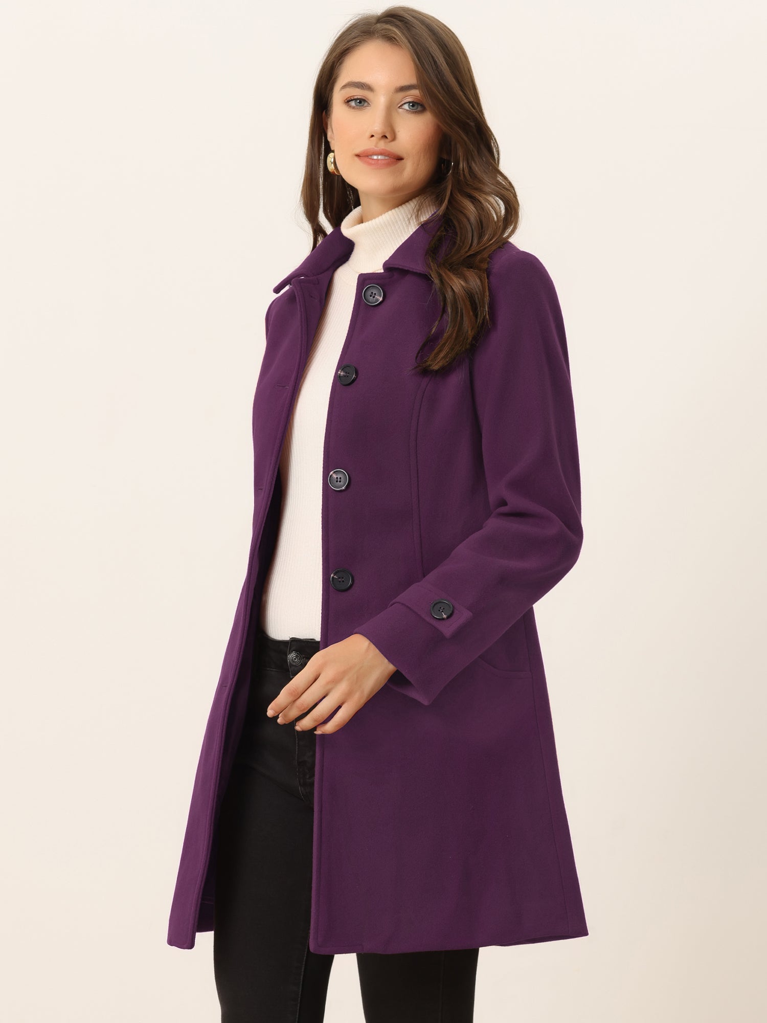 Winter Peter Pan Collar Mid-thigh A-line Single Breasted Pea Coat