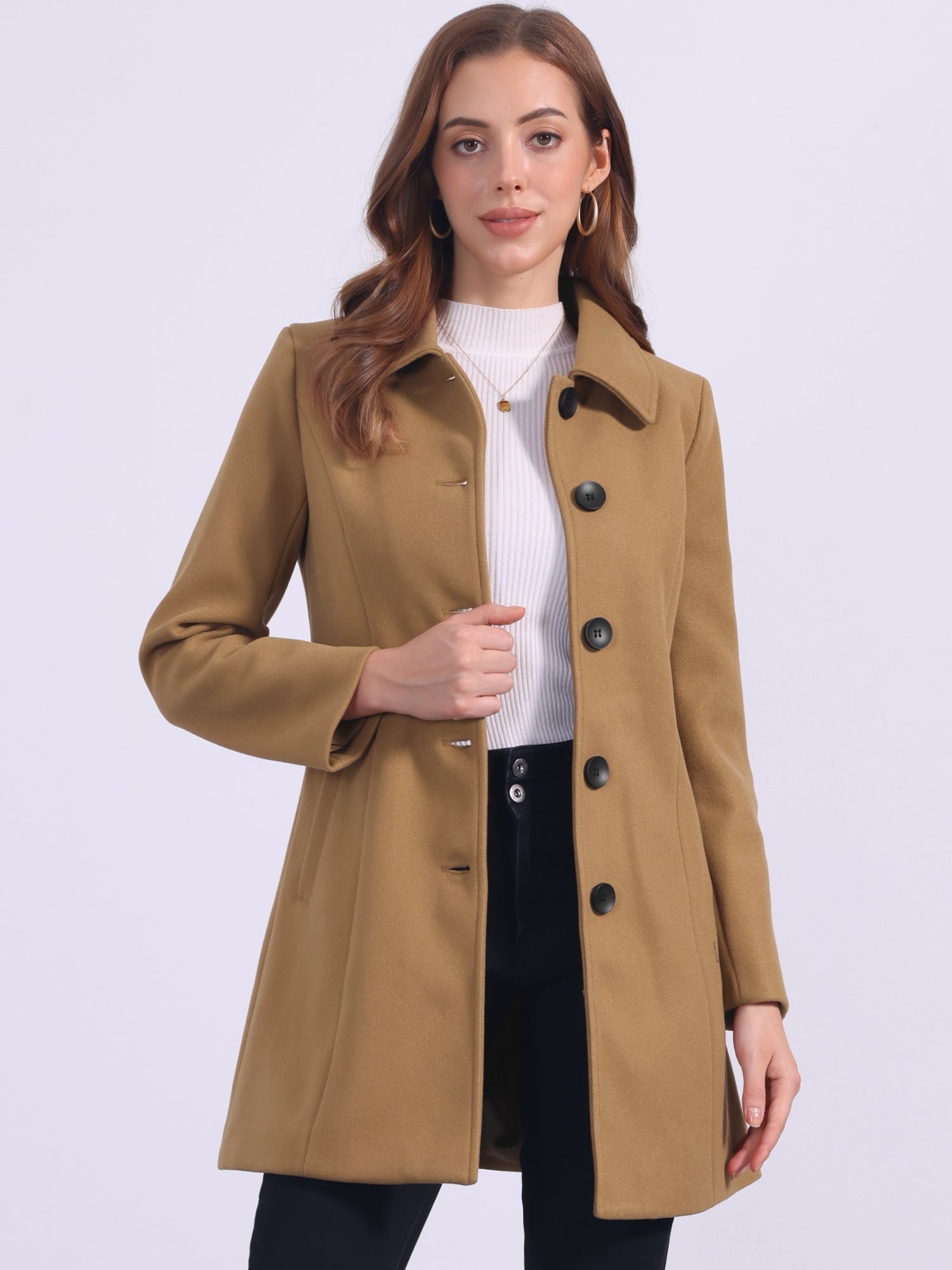 Solid Winter Single Breasted Long Warm Pocketed Pea Coat