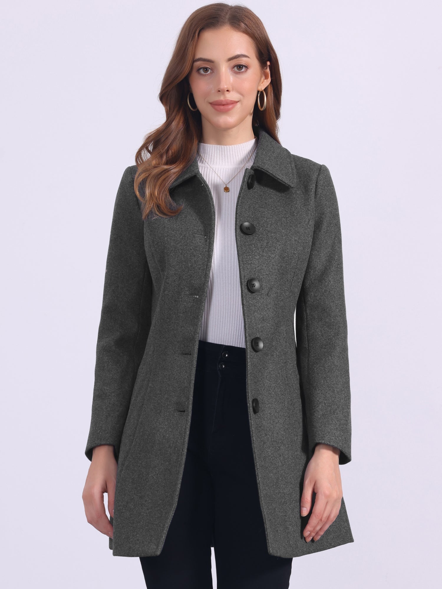 Solid Winter Single Breasted Long Warm Pocketed Pea Coat