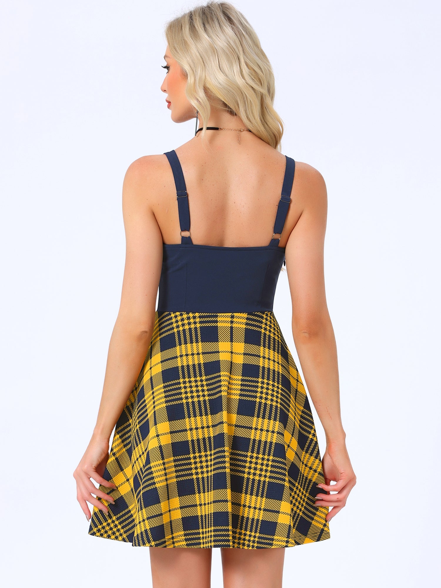 Plaid Lace-Up Gothic Sleeveless Tartan Mini Club Party Dress