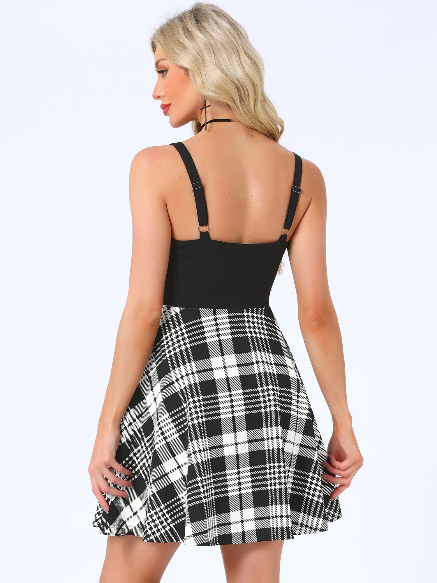 Plaid Lace-Up Gothic Sleeveless Tartan Mini Club Party Dress