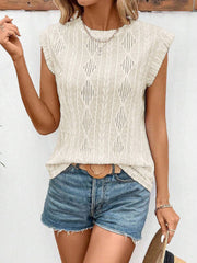 Round Neck Cap Sleeve Texture Casual Blouse