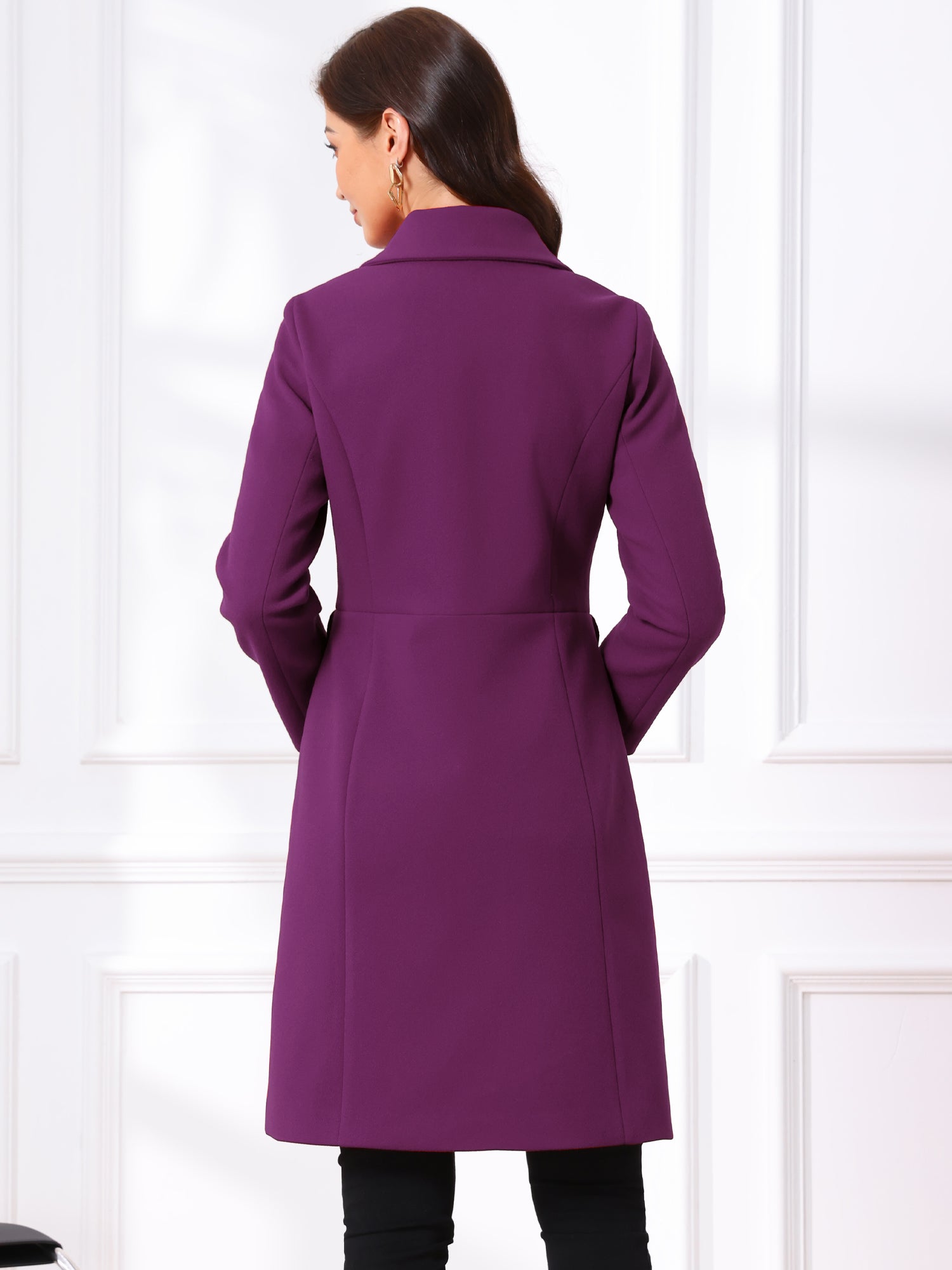Peter Pan Collar Button Down Long Sleeve Pockets Long Winter Coat