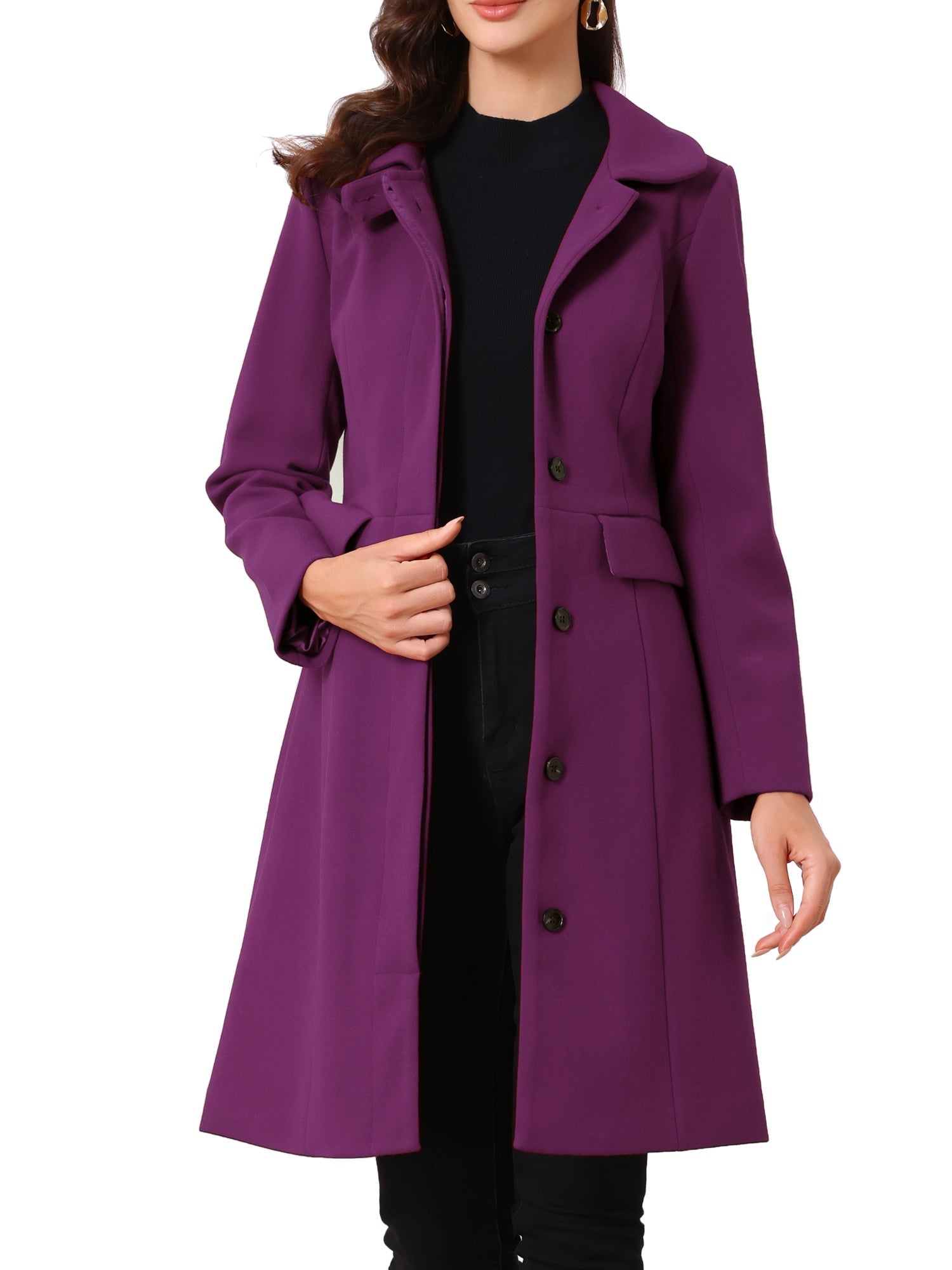 Peter Pan Collar Button Down Long Sleeve Pockets Long Winter Coat