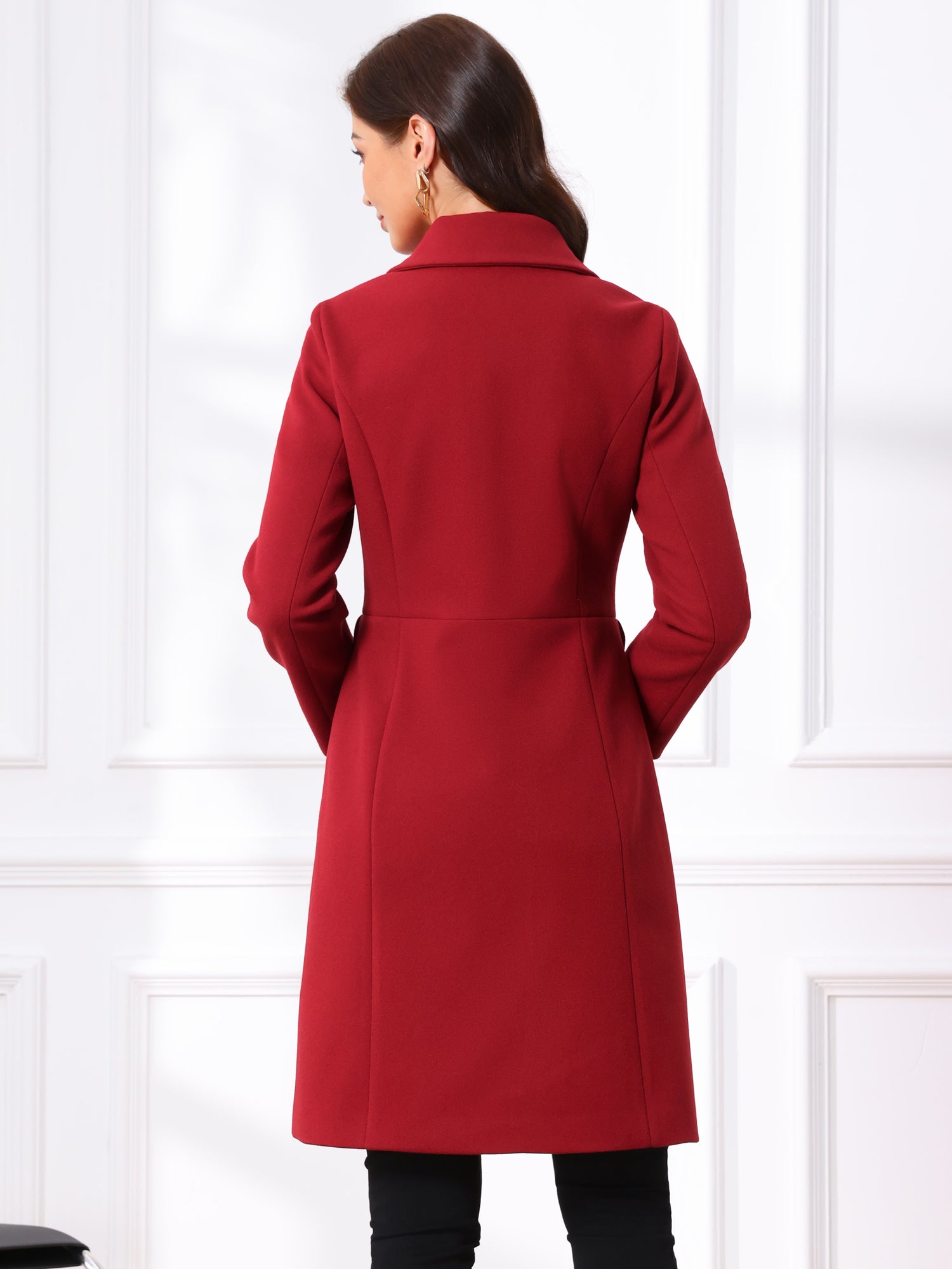 Peter Pan Collar Button Down Long Sleeve Pockets Long Winter Coat