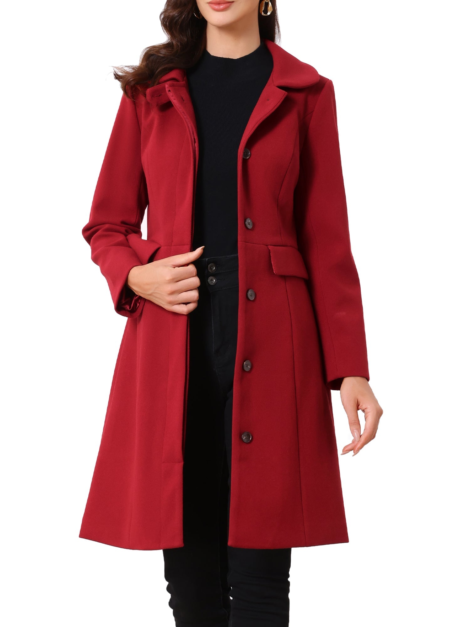 Peter Pan Collar Button Down Long Sleeve Pockets Long Winter Coat