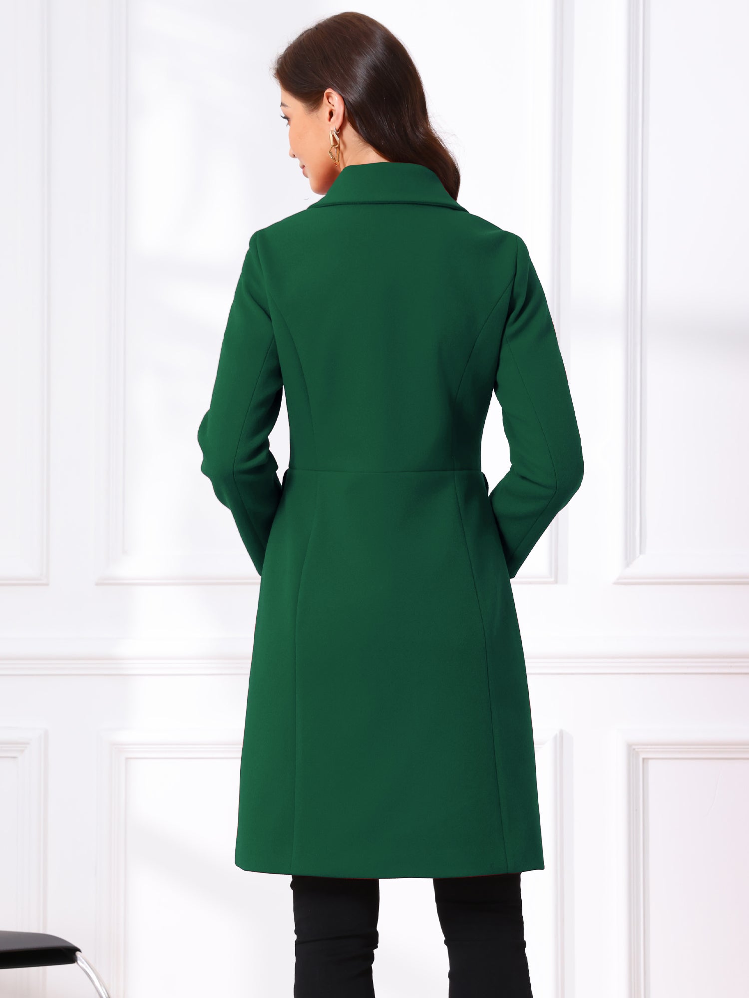 Peter Pan Collar Button Down Long Sleeve Pockets Long Winter Coat