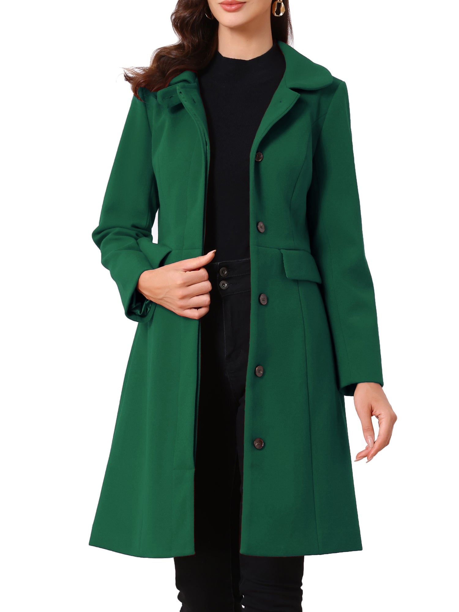 Peter Pan Collar Button Down Long Sleeve Pockets Long Winter Coat