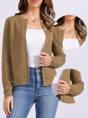 Crew Neck Button Down Long Sleeves Knitted Cardigan