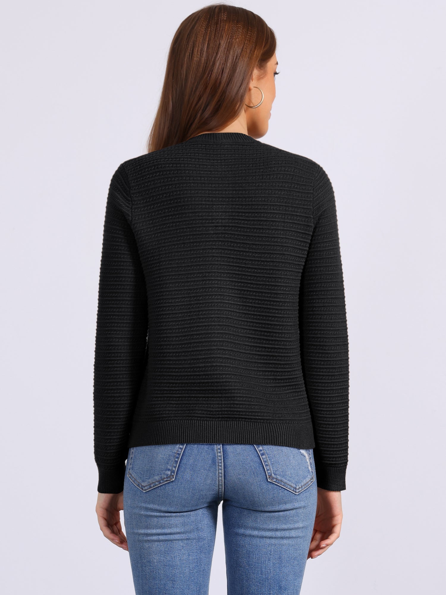 Crew Neck Button Down Long Sleeves Knitted Cardigan
