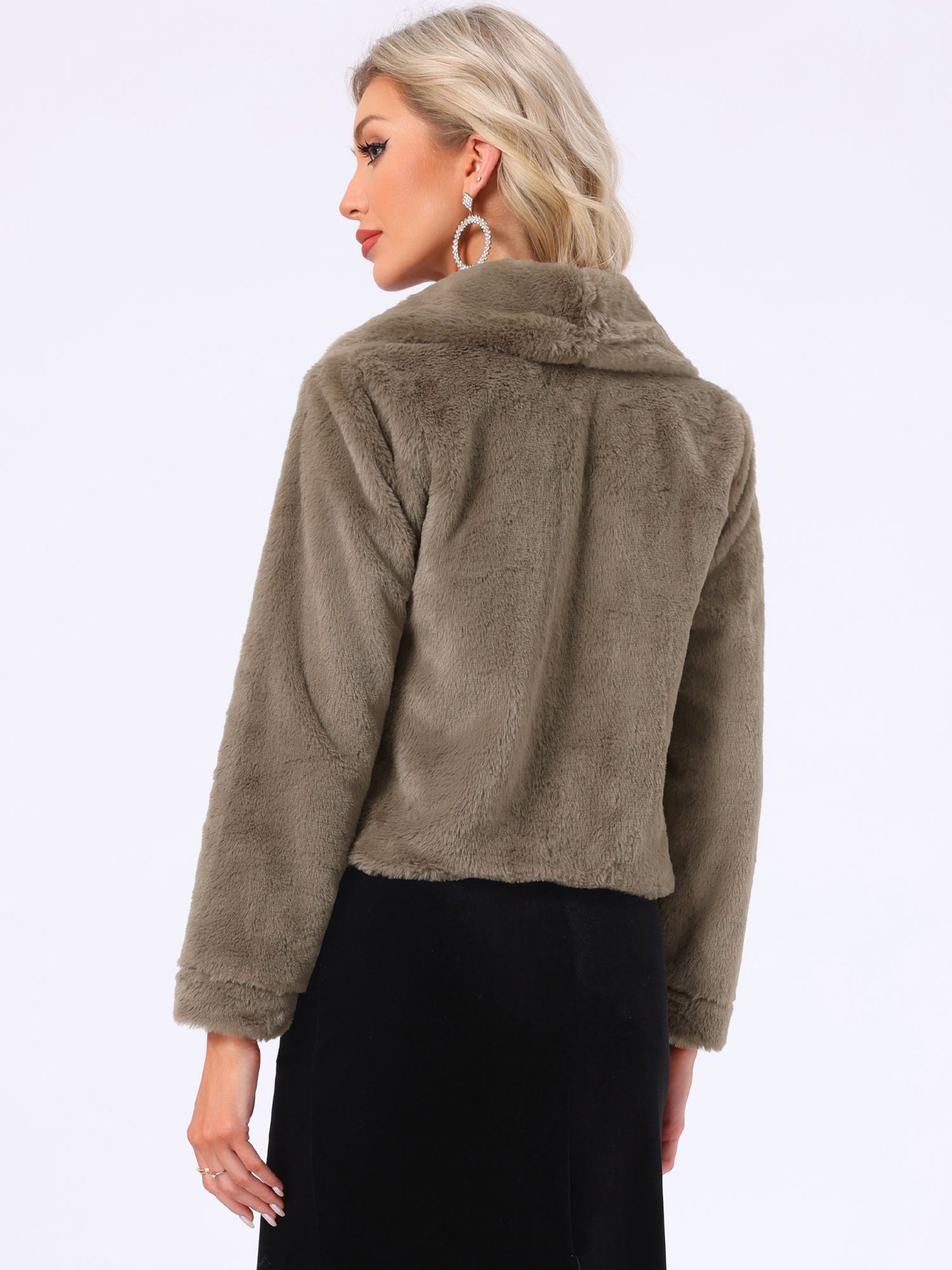 Winter Cropped Jacket Lapel Long Sleeve Faux Fur Fluffy Coat