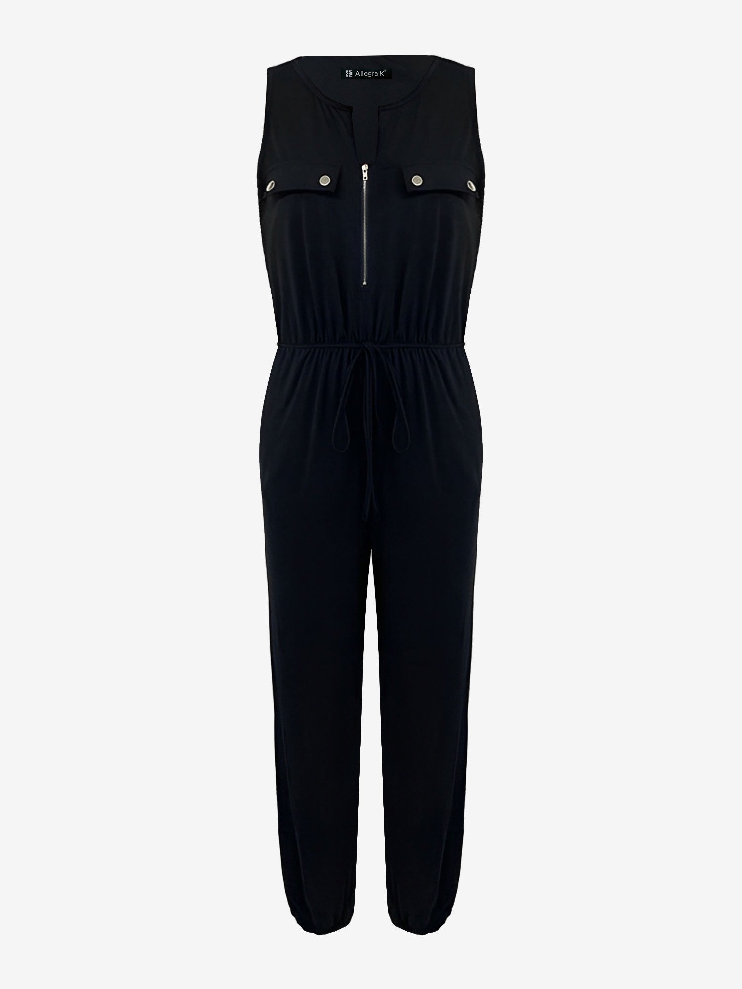 All-in-One with Utility Pockets & Adjustable Waist Sleeveless Zipper Drawstring Waist Pocketed Jumpsuits