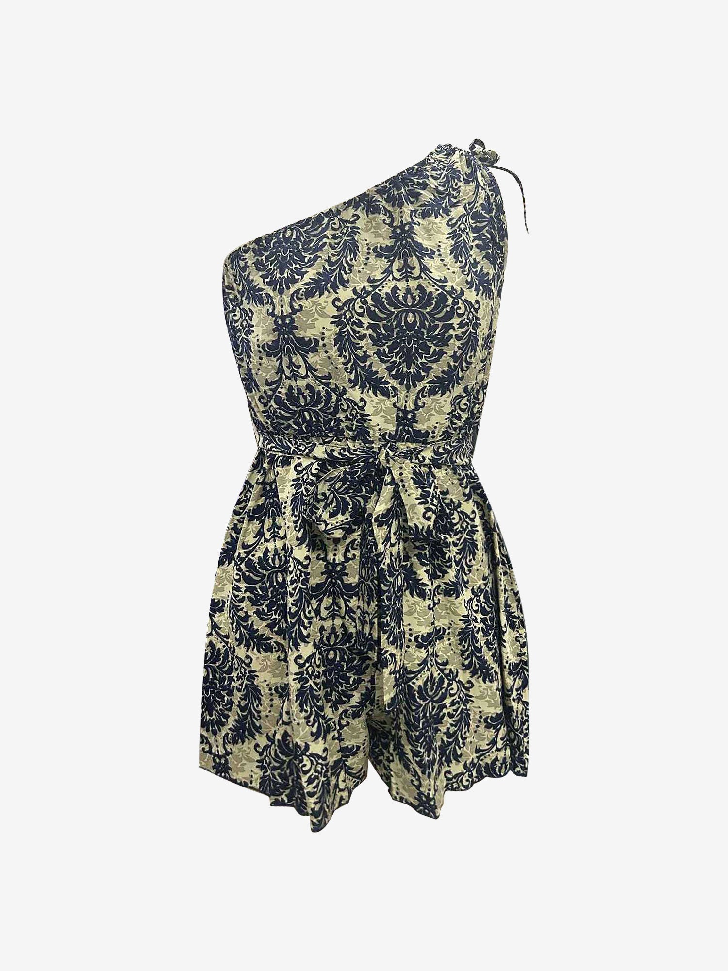 Boho Floral One Shoulder Tie Waist Short Jumpsuits Rompers