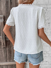 Lace Trimmed Swiss Dots Short Sleeves Blouse